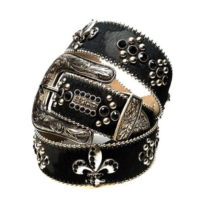 b.b. Simon 'Black Fleur-de-lis' Crystal Belt - Dudes Boutique