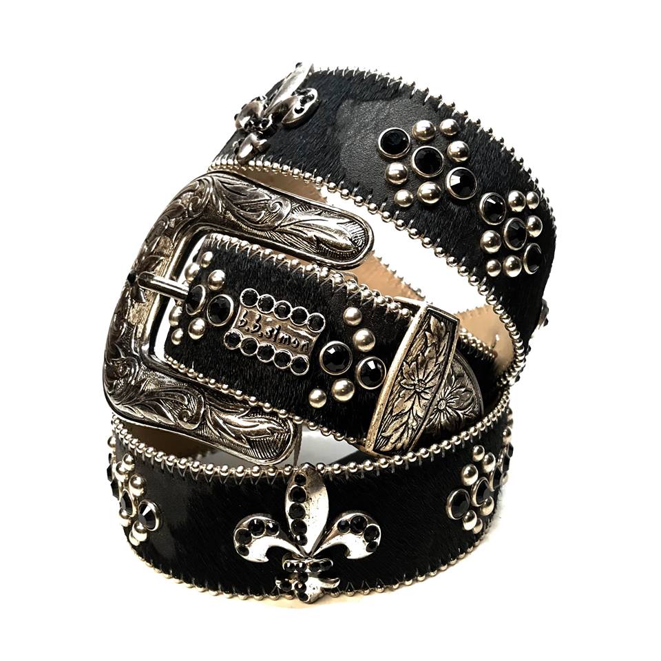 b.b. Simon 'Black Fleur-de-lis' Crystal Belt - Dudes Boutique