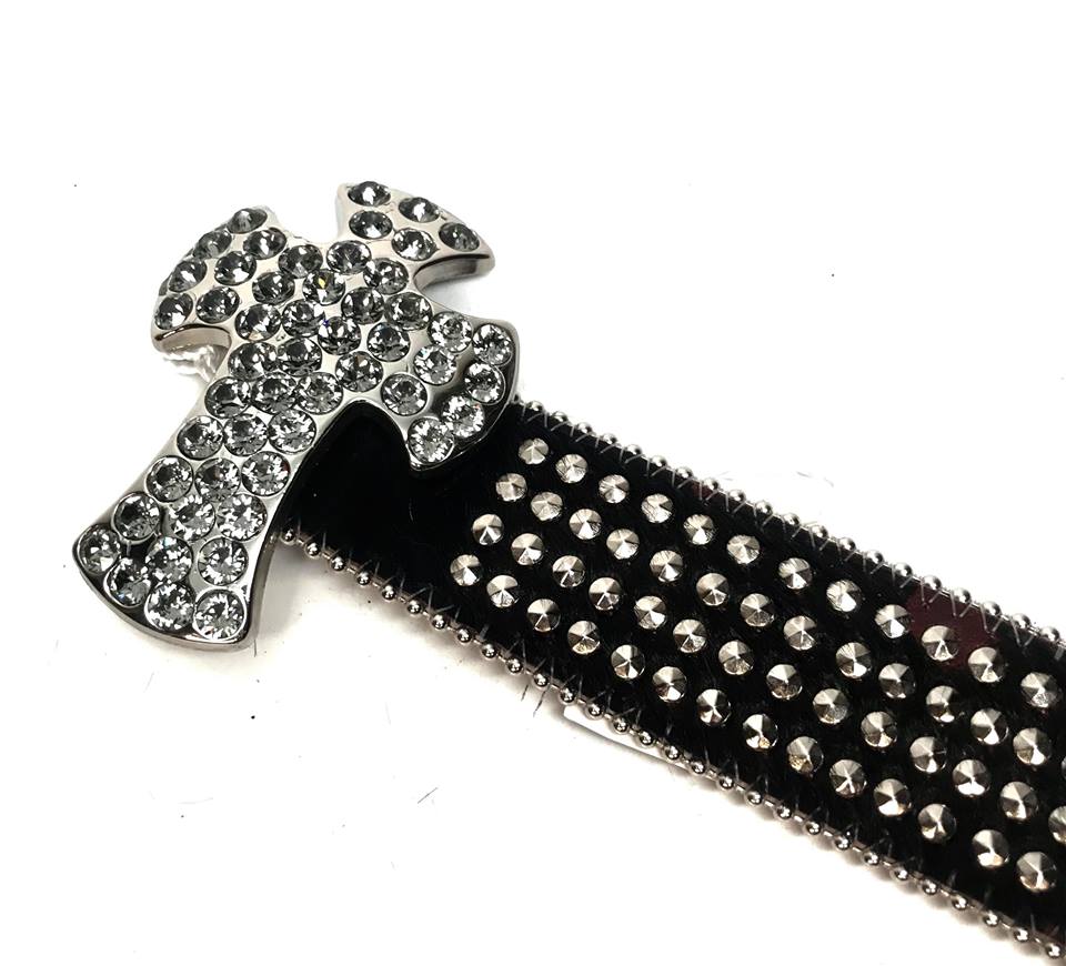 b.b. Simon 'Cross Quad Studded' Pony Crystal Belt - Dudes Boutique
