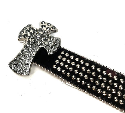 b.b. Simon 'Cross Quad Studded' Pony Crystal Belt - Dudes Boutique
