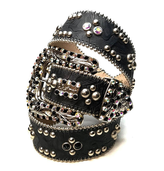 b.b. Simon 'Multicolor Lotus' Embossed Crystal Belt - Dudes Boutique
