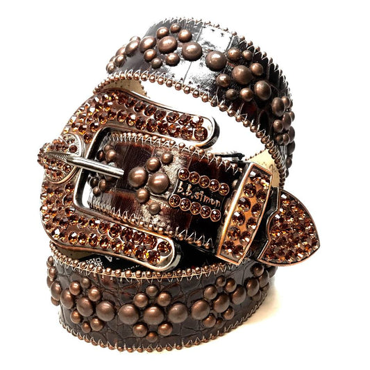 b.b. Simon Dark Brown Quad Studded Crystal Belt - Dudes Boutique