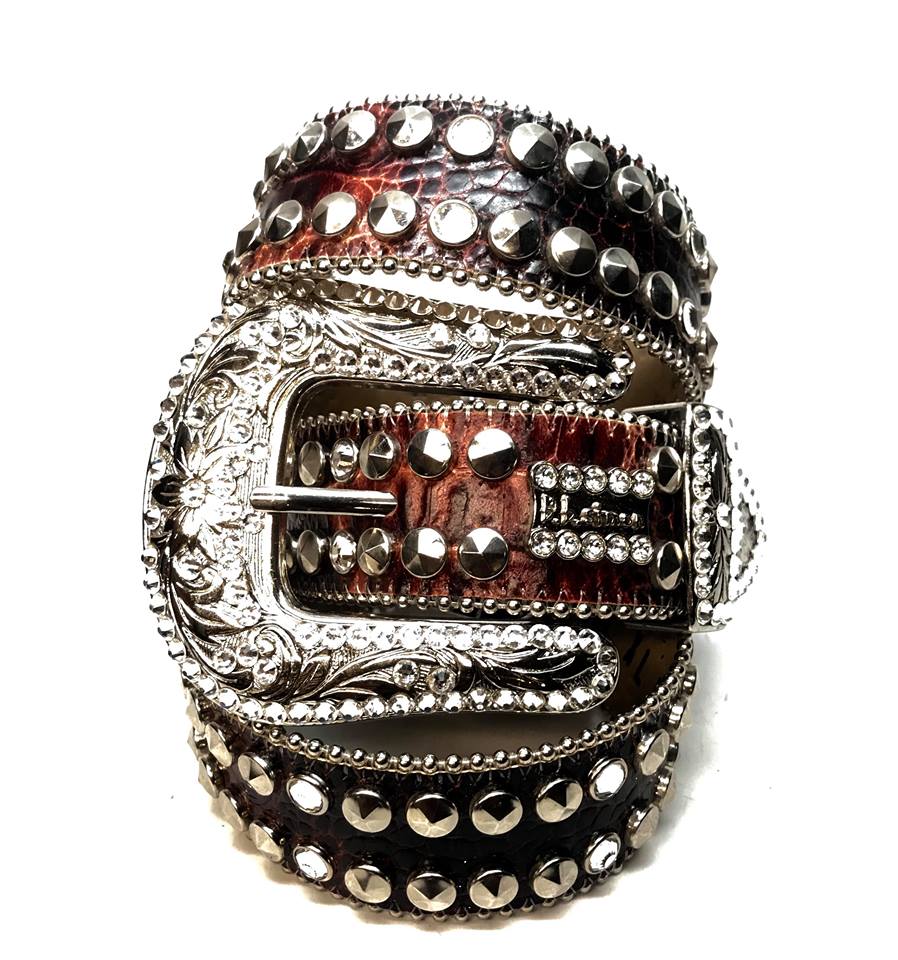 b.b. Simon 'Double Row Studded' Dark Brown Crystal Belt - Dudes Boutique