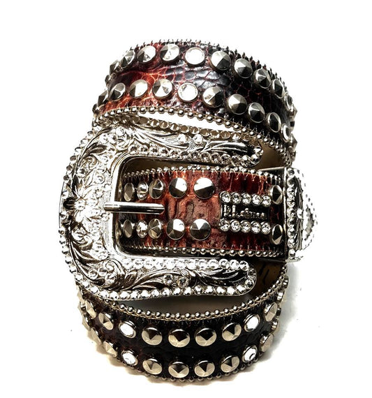 b.b. Simon 'Double Row Studded' Dark Brown Crystal Belt - Dudes Boutique
