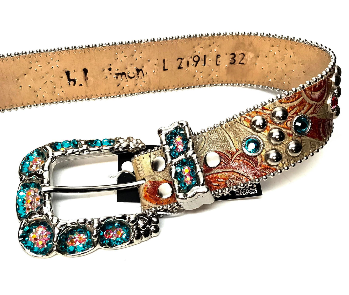 b.b. Simon Multicolor Quad Studded Crystal Belt - Dudes Boutique