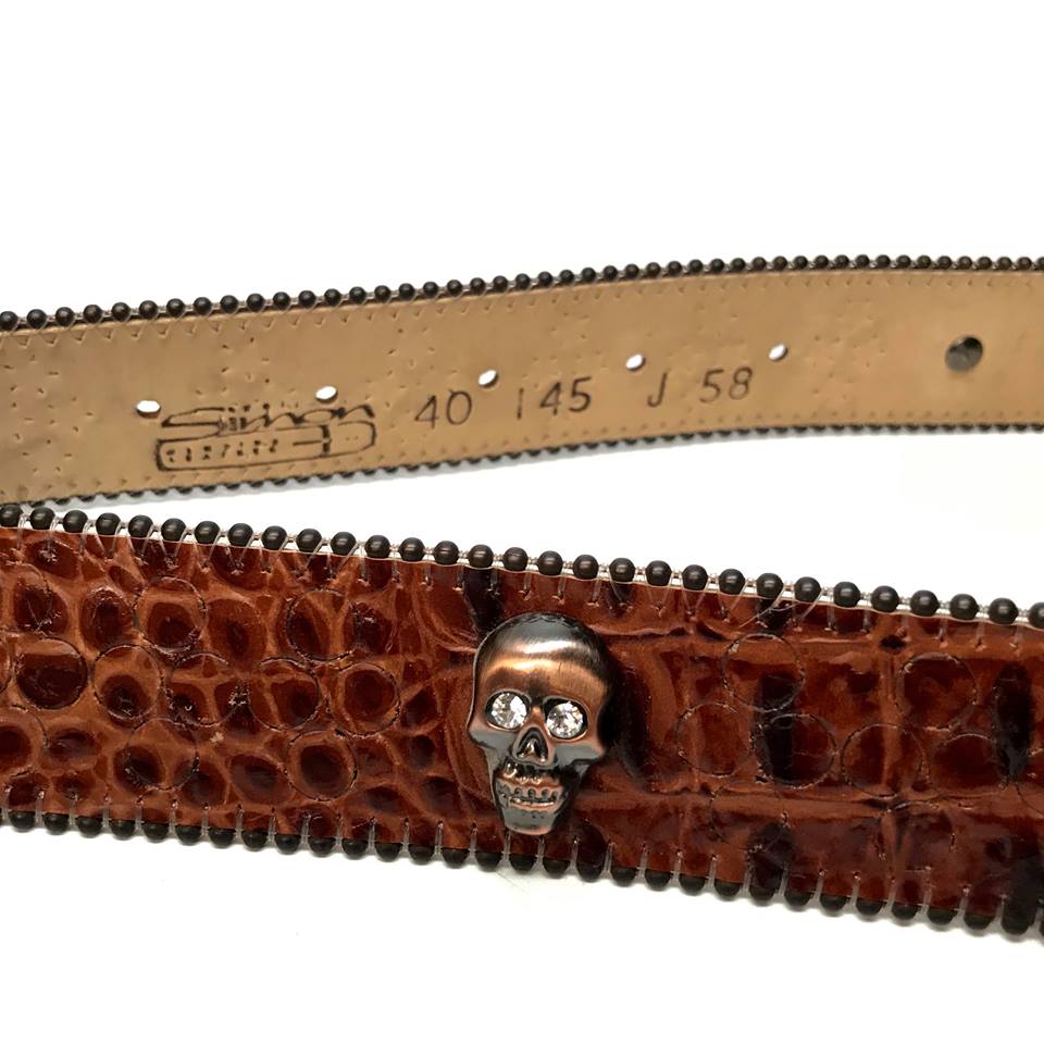 b.b. Simon 'Skull Chocolate Croco' Crystal Belt - Dudes Boutique