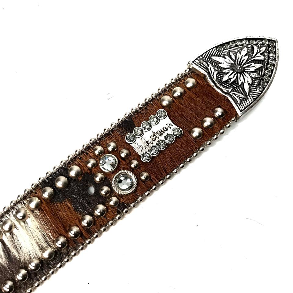 b.b. Simon 'Brown Butter Studded' Pony Crystal Belt - Dudes Boutique