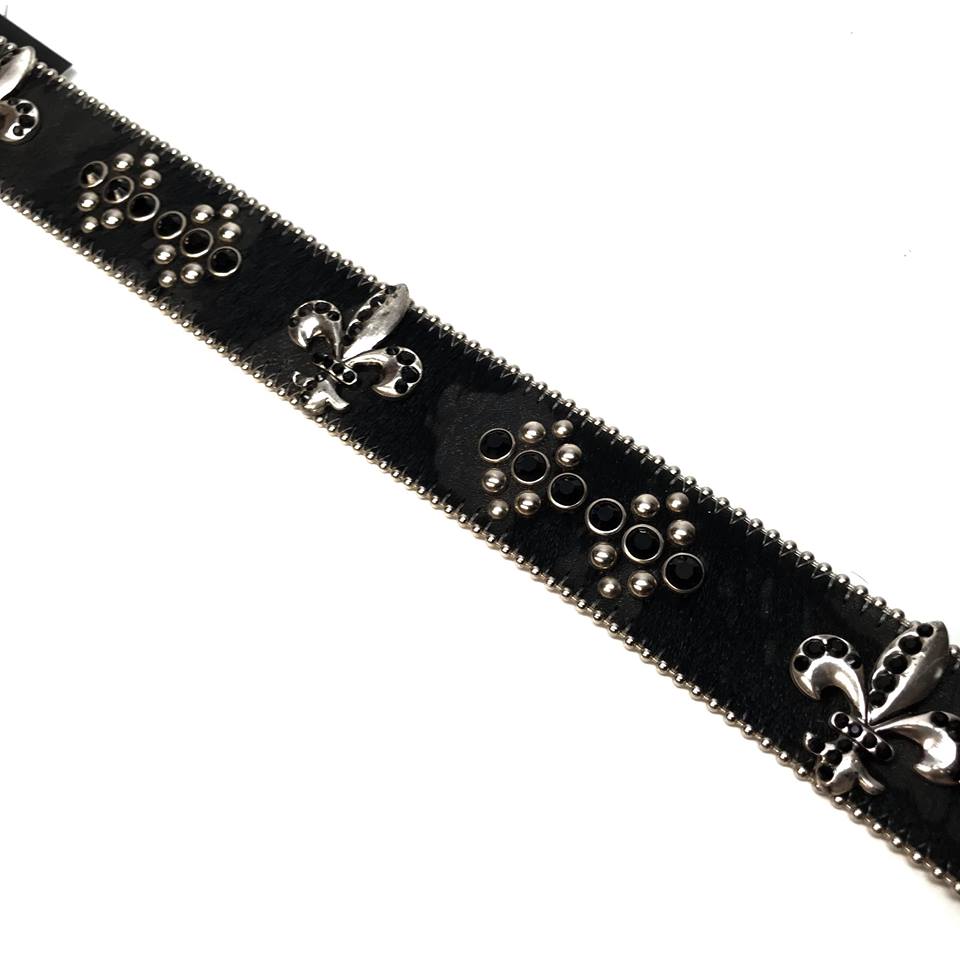 b.b. Simon 'Black Fleur-de-lis' Crystal Belt - Dudes Boutique