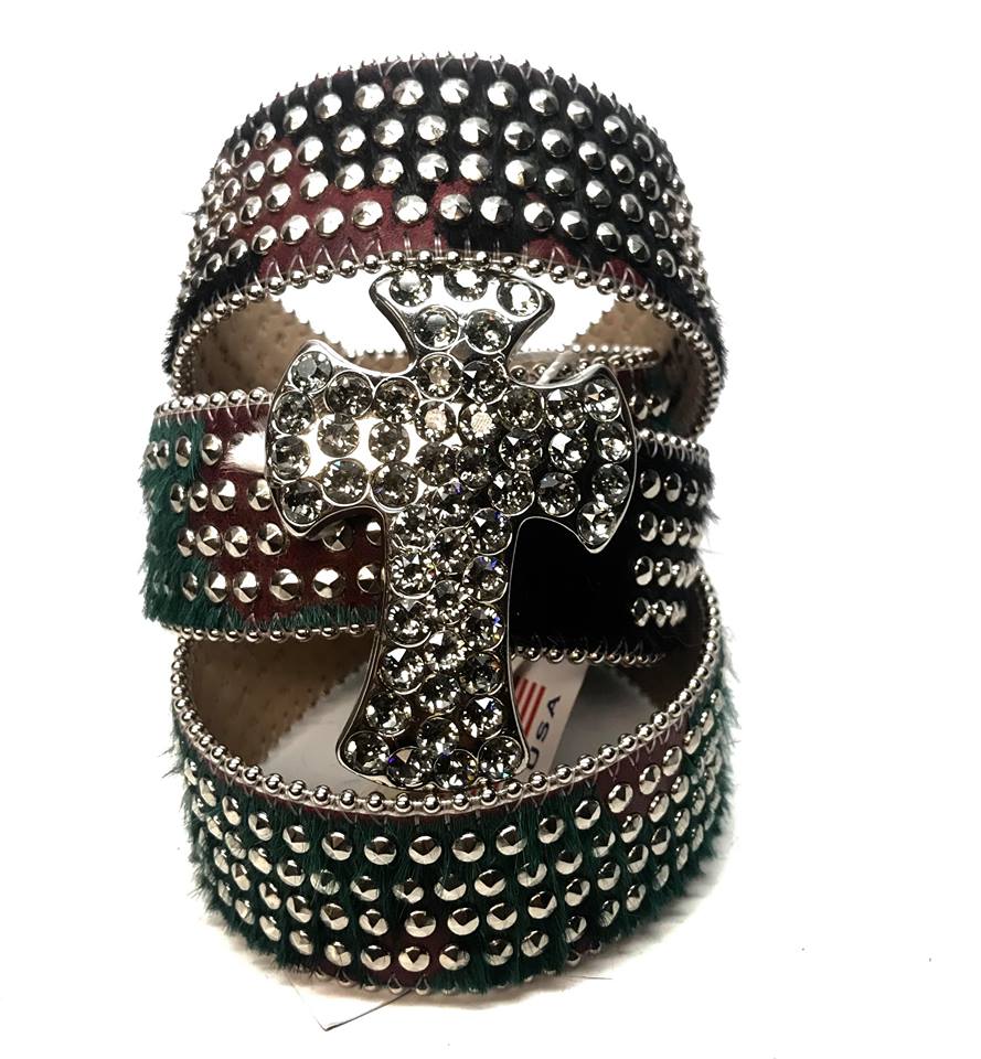 b.b. Simon 'Cross Quad Studded' Pony Crystal Belt - Dudes Boutique