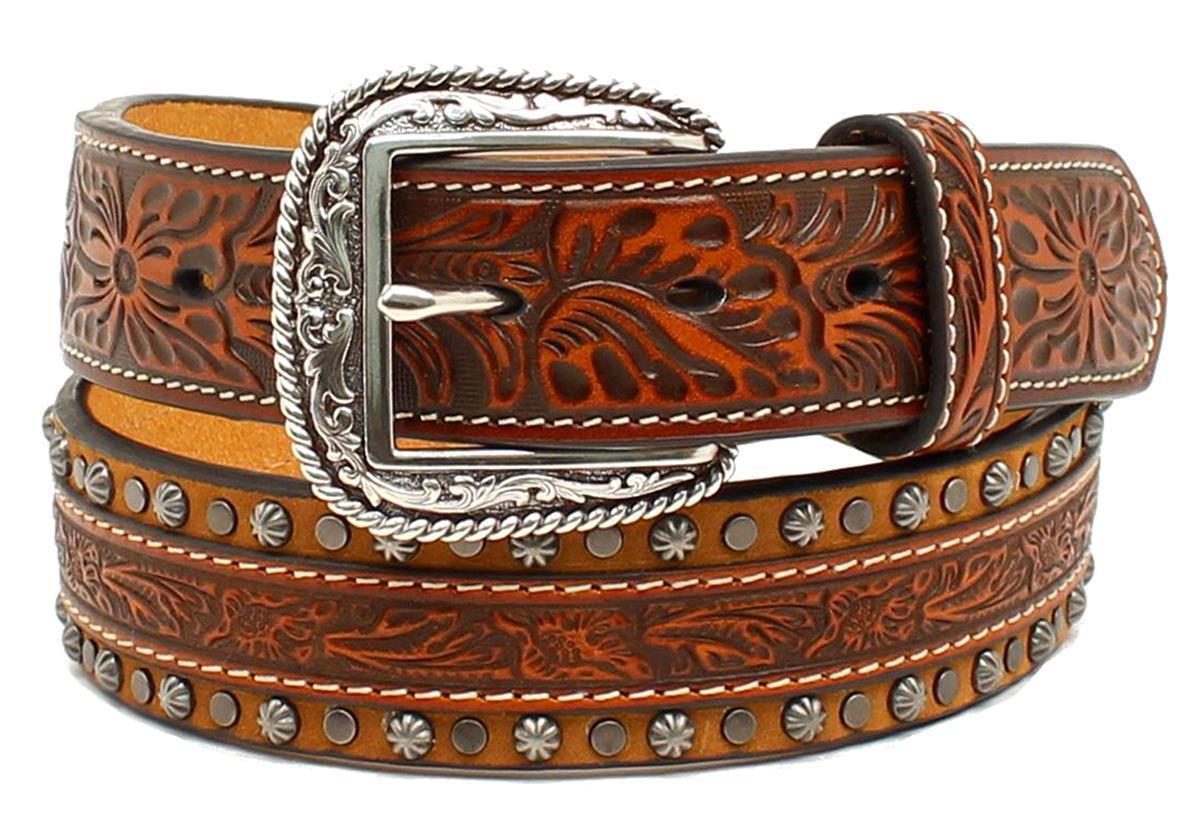 Brandy Studded Engraved Western Leather Belt - Dudes Boutique