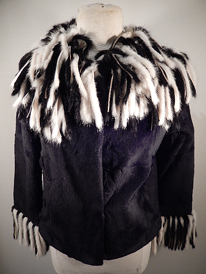 Charm Furs Black Rex , Rabbit , Mink Tassle Fur Coat - Dudes Boutique