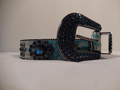 b.b. Simon Navy And Teal Crystal Belt - Dudes Boutique