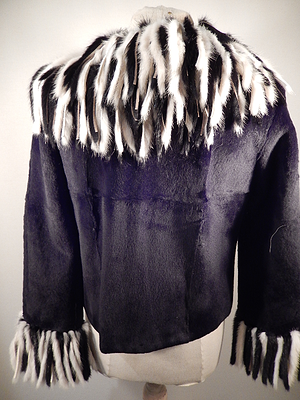 Charm Furs Black Rex , Rabbit , Mink Tassle Fur Coat - Dudes Boutique