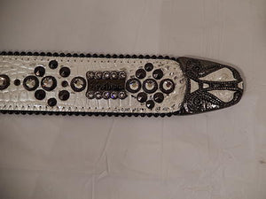b.b. Simon White Gator Print Studded Crystal Belt - Dudes Boutique