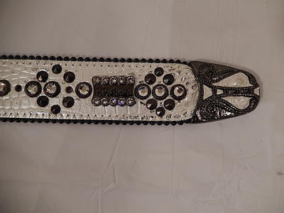 b.b. Simon White Gator Print Studded Crystal Belt - Dudes Boutique