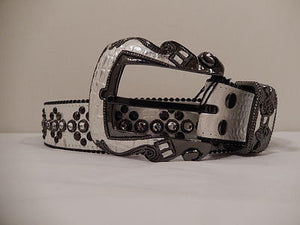 b.b. Simon White Gator Print Studded Crystal Belt - Dudes Boutique