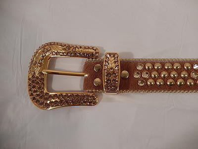 b.b. Simon Gold Studded Brown And White Pony Hair Crystal Belt - Dudes Boutique