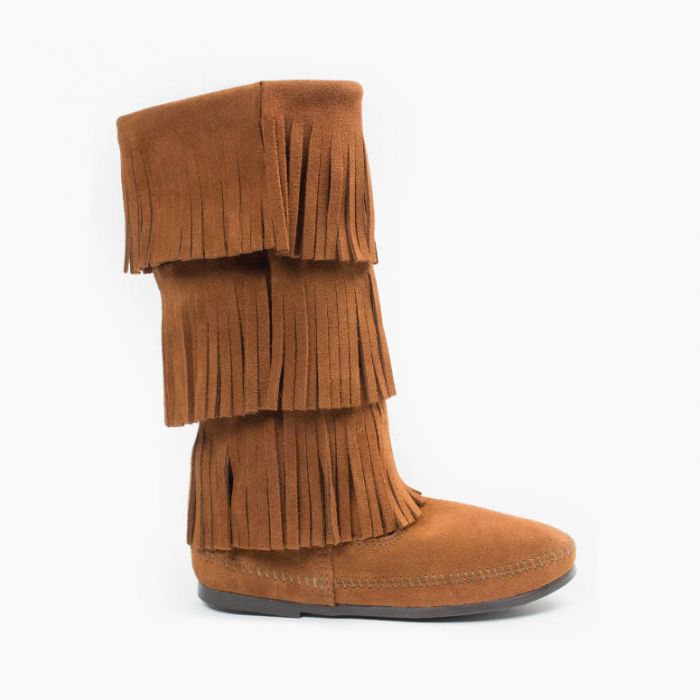 Minnetonka Brown 3-layer Fringe Boot Moccasins - Dudes Boutique