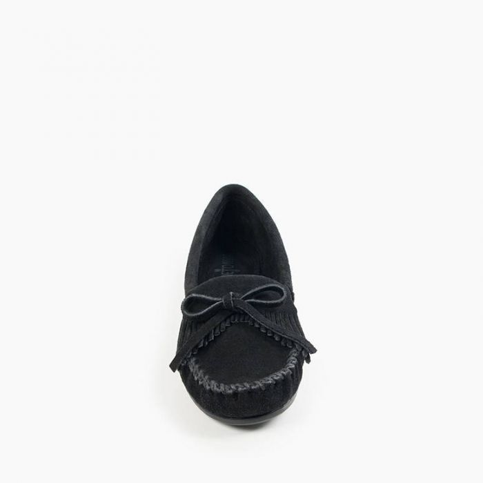 Minnetonka Black Kilty Hardsole Moccasins - Dudes Boutique