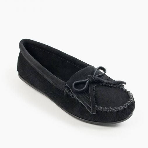 Minnetonka Black Kilty Hardsole Moccasins - Dudes Boutique