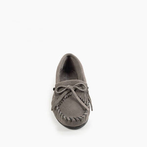 Minnetonka Grey Kilty Hardsole Moccasins - Dudes Boutique