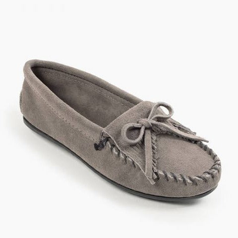 Minnetonka Grey Kilty Hardsole Moccasins - Dudes Boutique