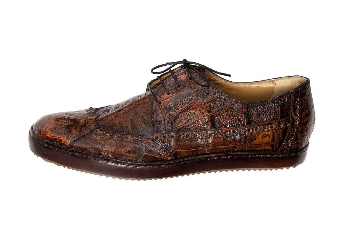 Mauri - "8518 Nuvola" Hand Painted All Over Crocodile Wing Tip Shoe - Dudes Boutique
