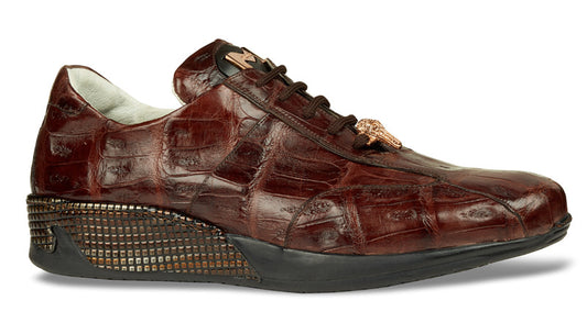 Mauri - 8547 "Cordusio" Brown Hand-Painted Baby Croc Sneaker - Dudes Boutique