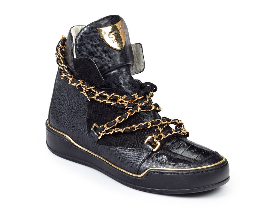 Mauri - 8683 Calf Alpine + Baby Crocodile + Black Suede Embossed High-top Sneakers - Dudes Boutique