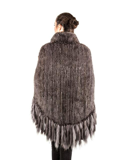 Volare Knitted Mink Poncho with Zipper & Fringes - Dudes Boutique