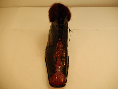 Mauri Mink/Ostrich Leg/Crocodile Lace Up Ankle Boots 4409 - Dudes Boutique