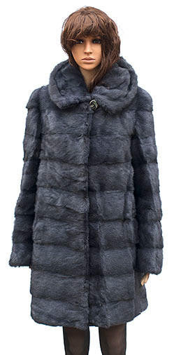 W59Q08BI Winter Fur - W59Q08BI Women's 3/4 Mink Coat in Blue Iris - Dudes Boutique