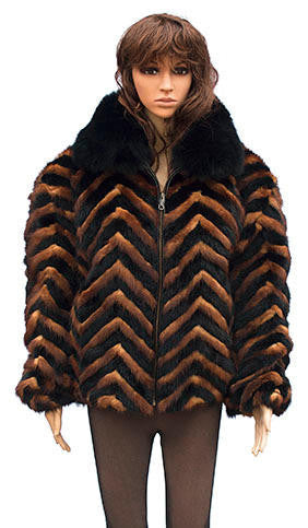 Winter Fur - Ladies Chevron Mink Jacket - Dudes Boutique