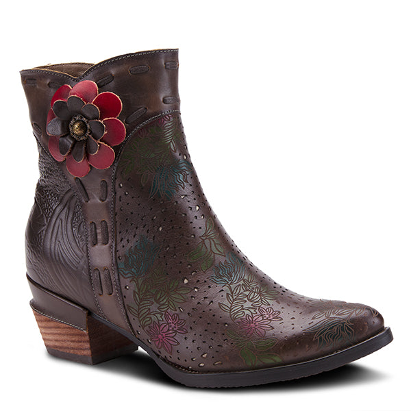 L'ARTISTE Embellished Flower Leather Ankle Boots - Dudes Boutique