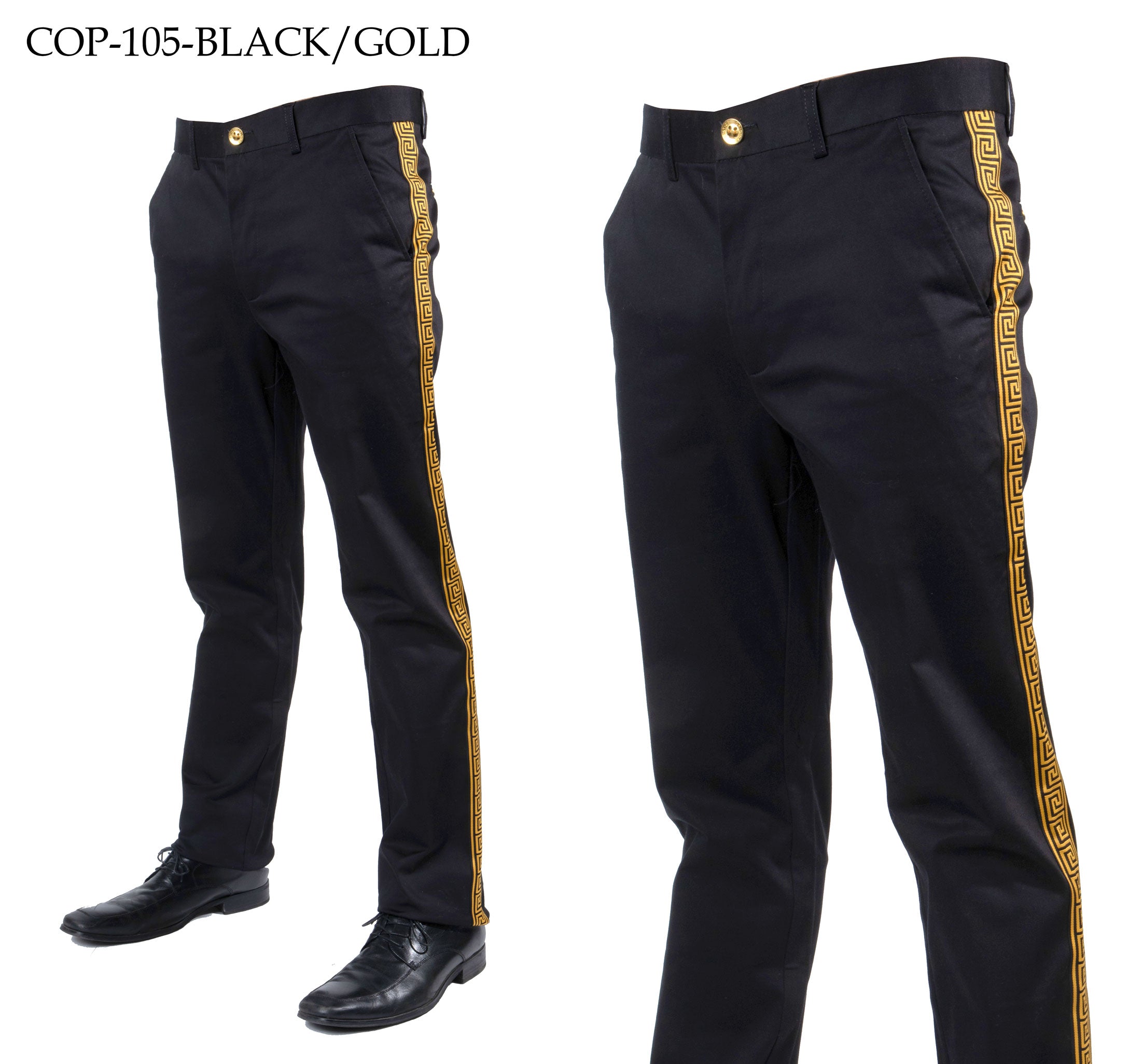 Mens black pants hot sale with gold stripe