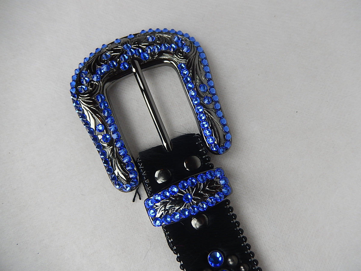 BB Simon Swarovski Crystal Black Leather Belt 34 XL New