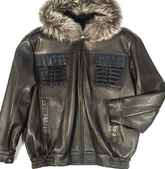 G-Gator Black Crocodile Pocket Bomber Jacket - Dudes Boutique