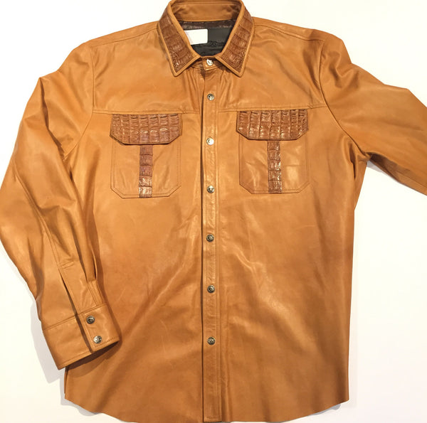 Kashani Lambskin Button-Up Shirt w/ Gator Pockets - Dudes Boutique