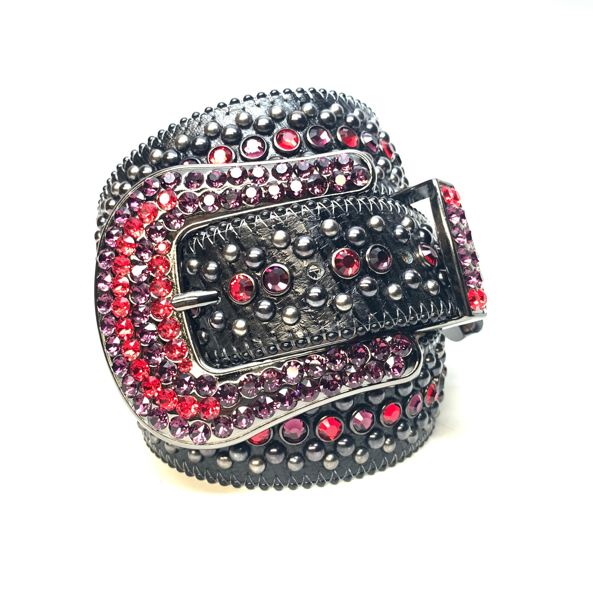 b.b. Simon Red Purple Fully Loaded Crystal Belt - Dudes Boutique