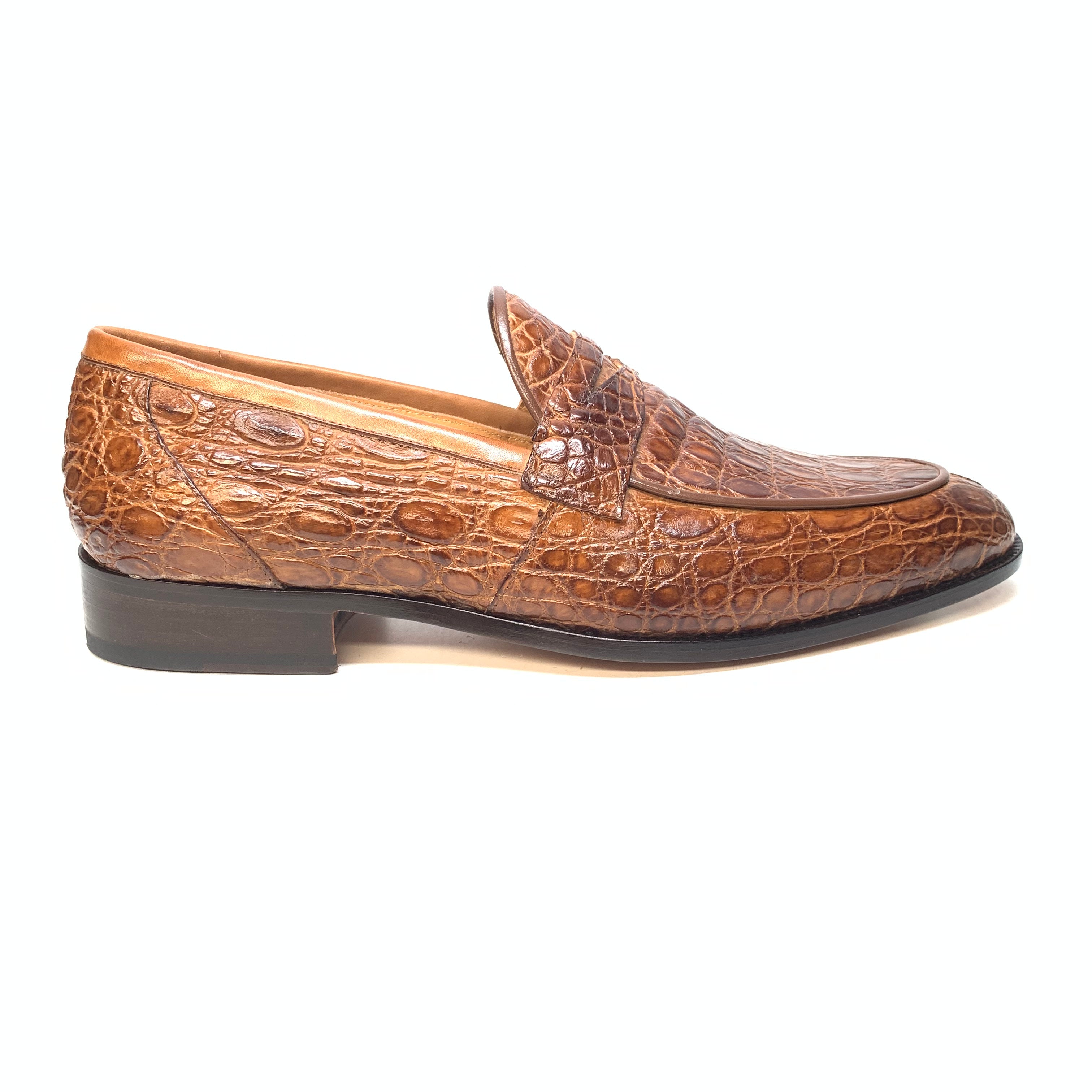 Mauri 4862 Brown Crocodile Belly Penny Loafers - Dudes Boutique