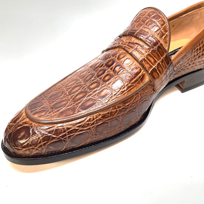 Mauri 4862 Brown Alligator Belly Penny Loafers - Dudes Boutique