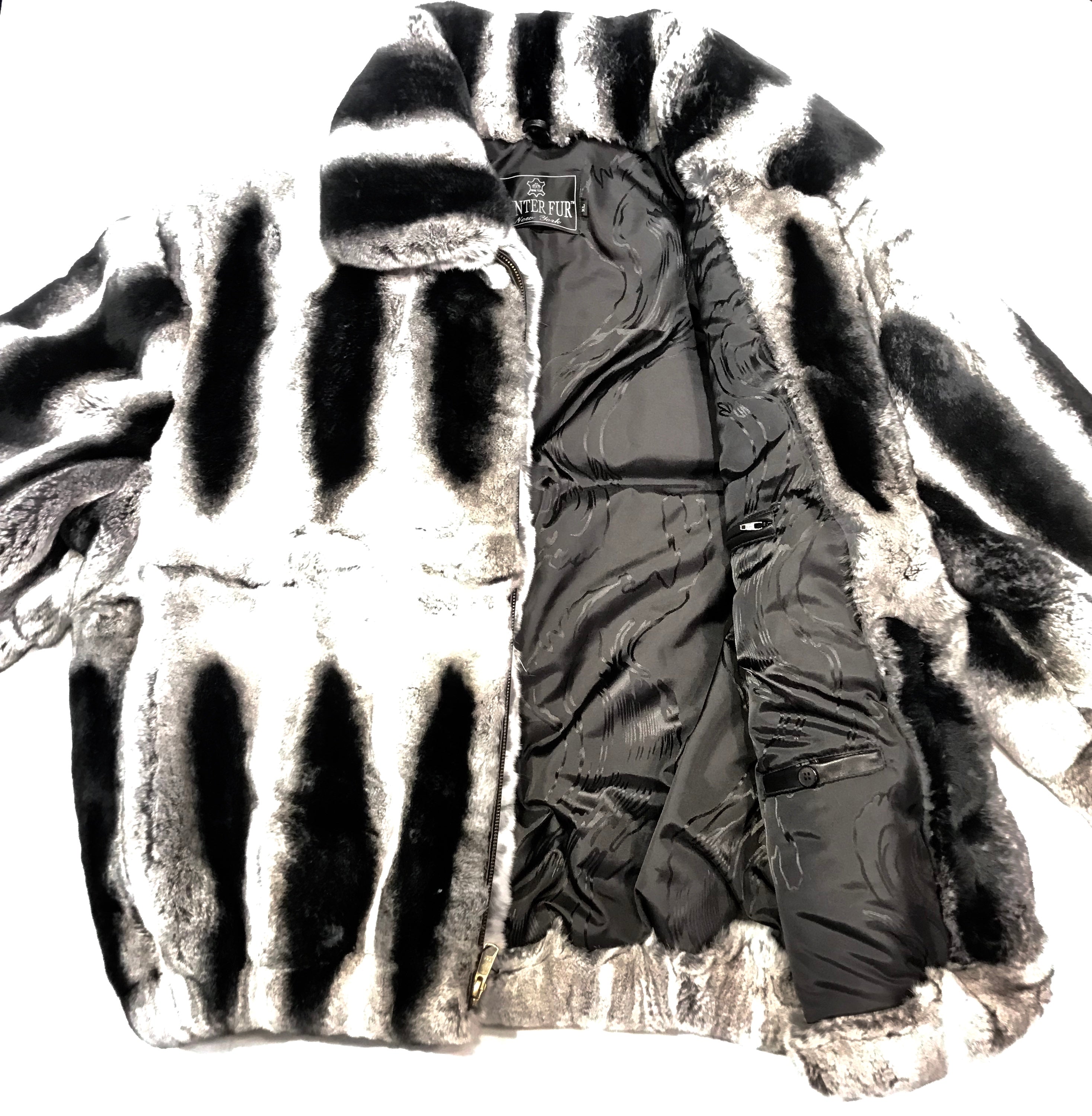 Kashani Grey Black Rex Chinchilla Fur Coat - Dudes Boutique