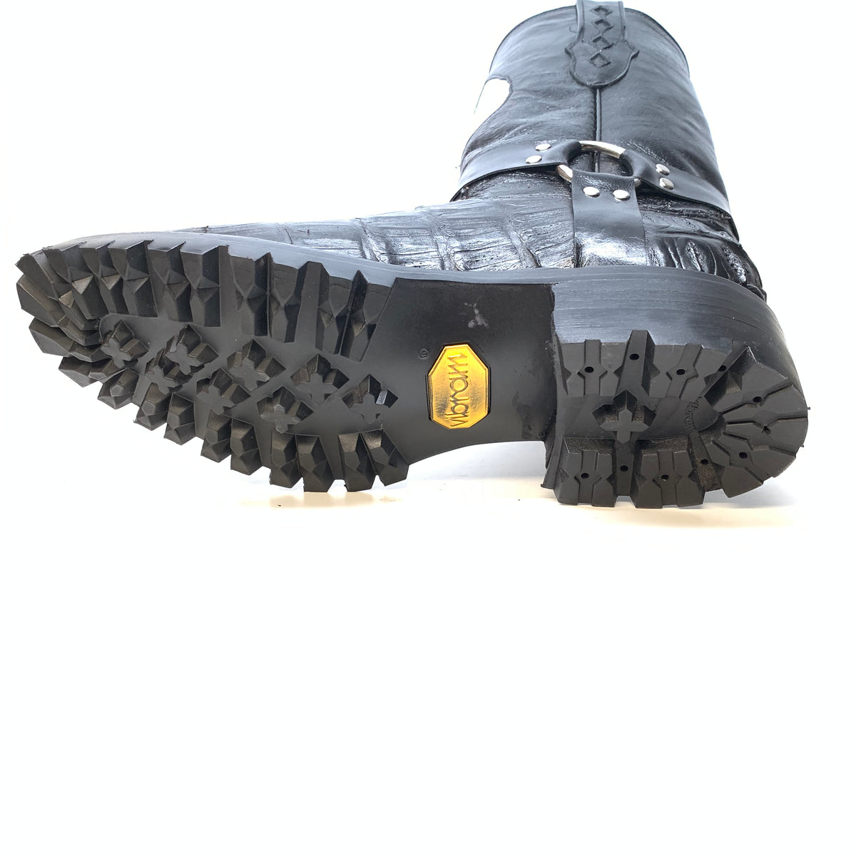 Safari Harness Black Hornback Crocodile Biker Boots - Dudes Boutique