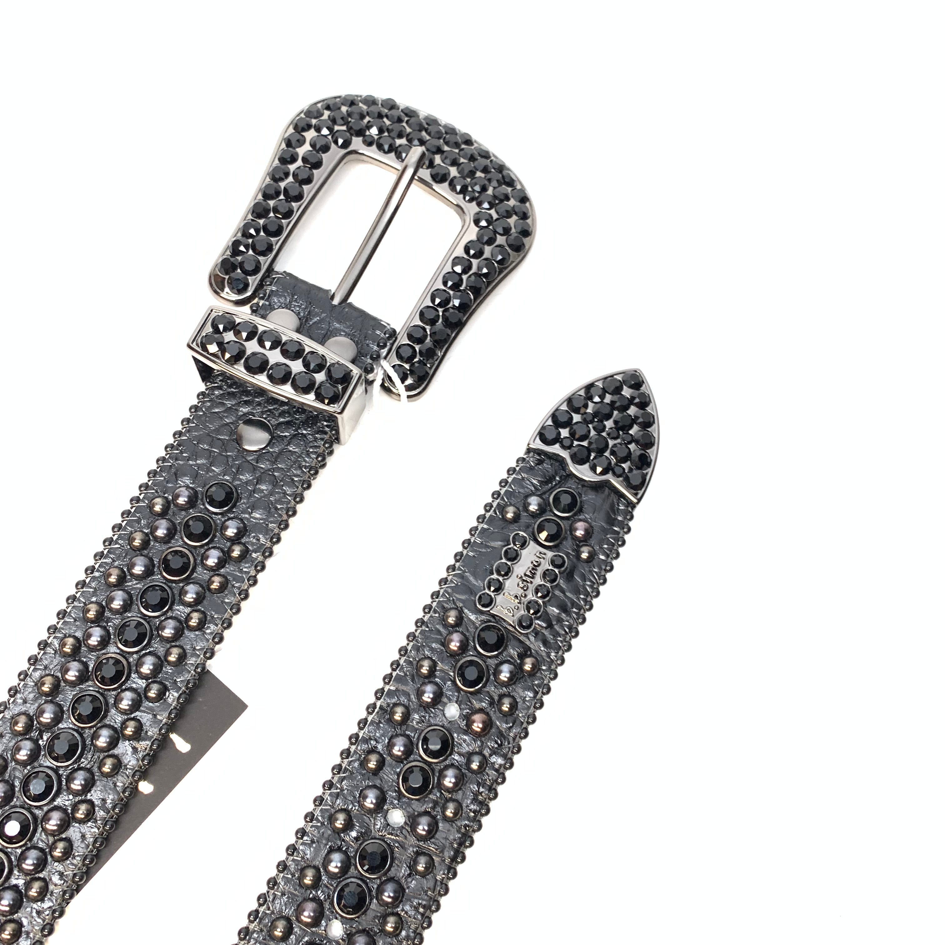 B.b. Simon All Black Fully Loaded Crystal Belt – Dudes Boutique