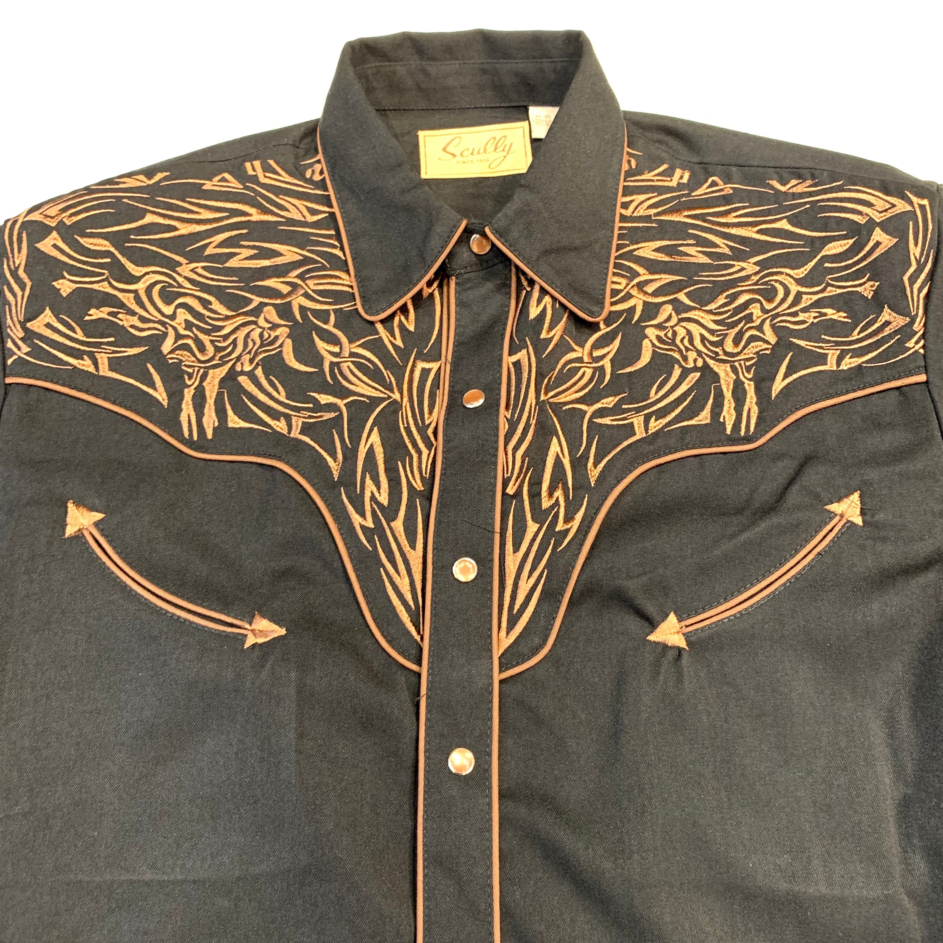 Scully Western Longhorn Bull Long Sleeve Shirt - Dudes Boutique