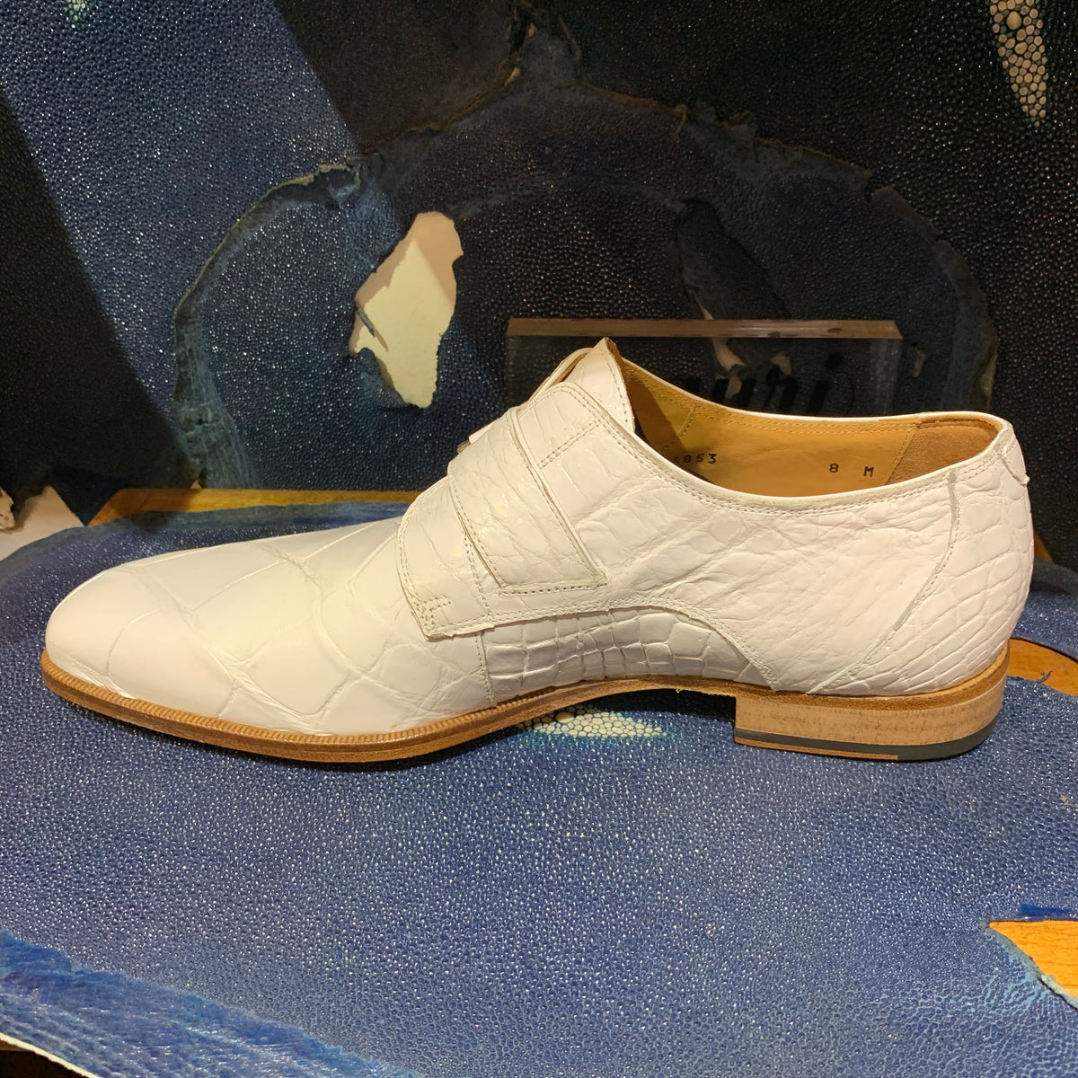 Mauri 4853 White Alligator Body Monk Strap Dress Shoes - Dudes Boutique