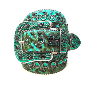 b.b. Simon Wild Emerald Pony Hair Crystal Belt - Dudes Boutique