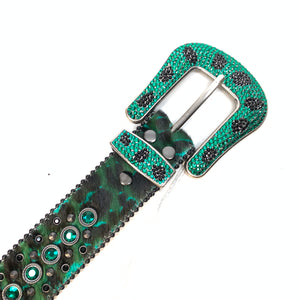 b.b. Simon Wild Emerald Pony Hair Crystal Belt - Dudes Boutique