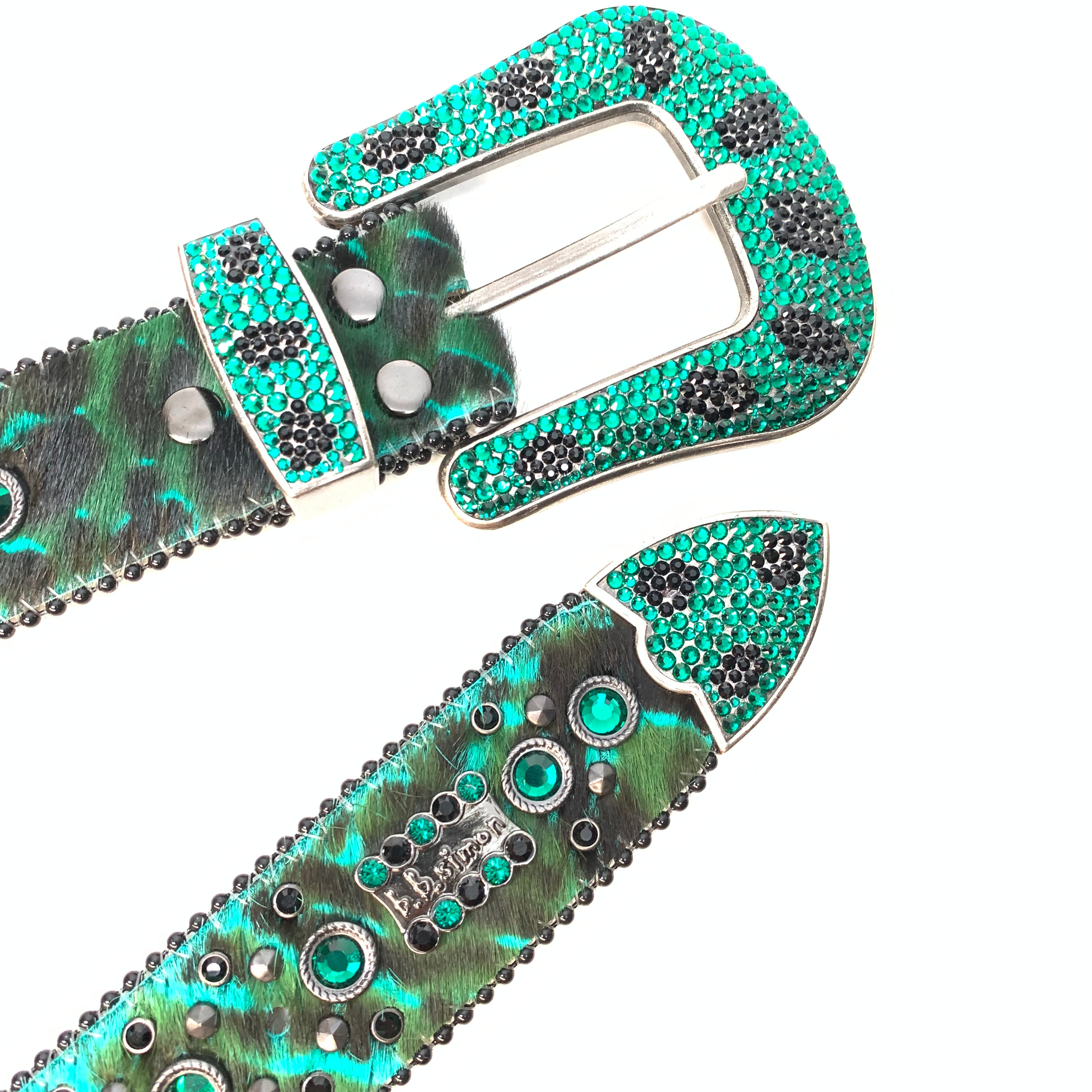 b.b. Simon Wild Emerald Pony Hair Crystal Belt - Dudes Boutique