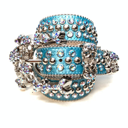b.b. Simon Skull Ultramarine Blue Double Row Belt - Dudes Boutique